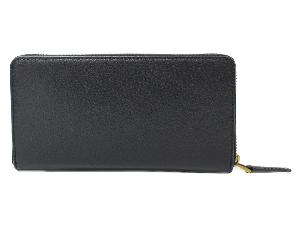 Gucci Zipper Wallet Leather Round GG Black Marmont Long